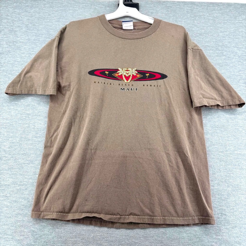VTG Maui Waikiki Hawaii Beach T-Shirt Mens Large Brown TSI Sportswear Graphic